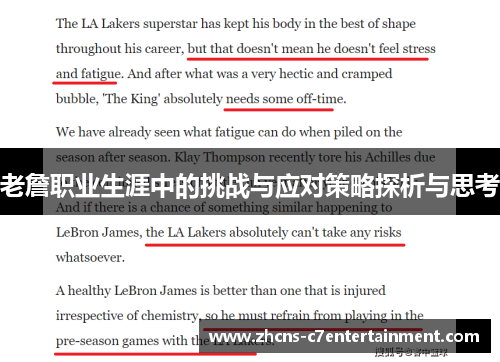 老詹职业生涯中的挑战与应对策略探析与思考