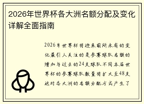 2026年世界杯各大洲名额分配及变化详解全面指南