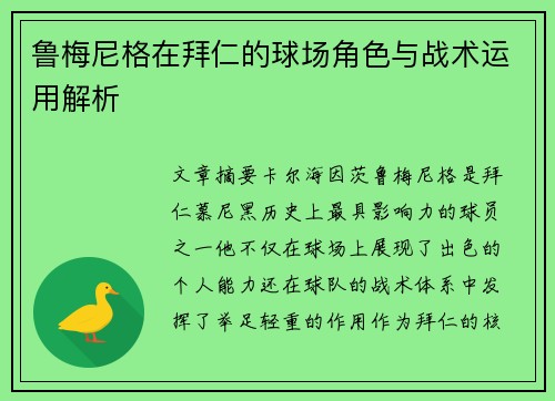 鲁梅尼格在拜仁的球场角色与战术运用解析 鲁梅尼格在拜仁的球场角色与战术运用解析